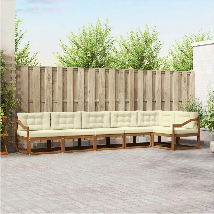 vidaXL Outdoor-Sofagarnitur 6 stk. 6-Sitzer Natur und Creme 3367663 – Bild 3