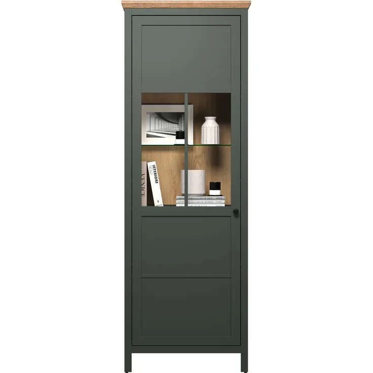 Trendteam 'Stanton' Standvitrine, Tannengrün Dekor/ Evoke Eiche Nachbildung, B/H/T: 69 / 198 / 39 cm