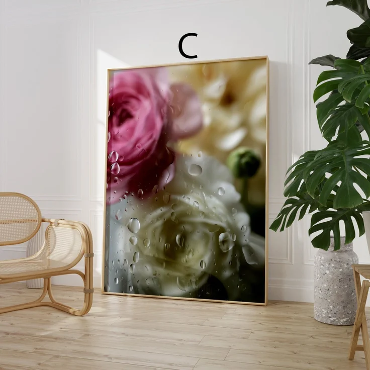 Blumen Poster · Blumen hinter Glas · Dekoprint ohne Rahmen - C / 40 x 50 cm