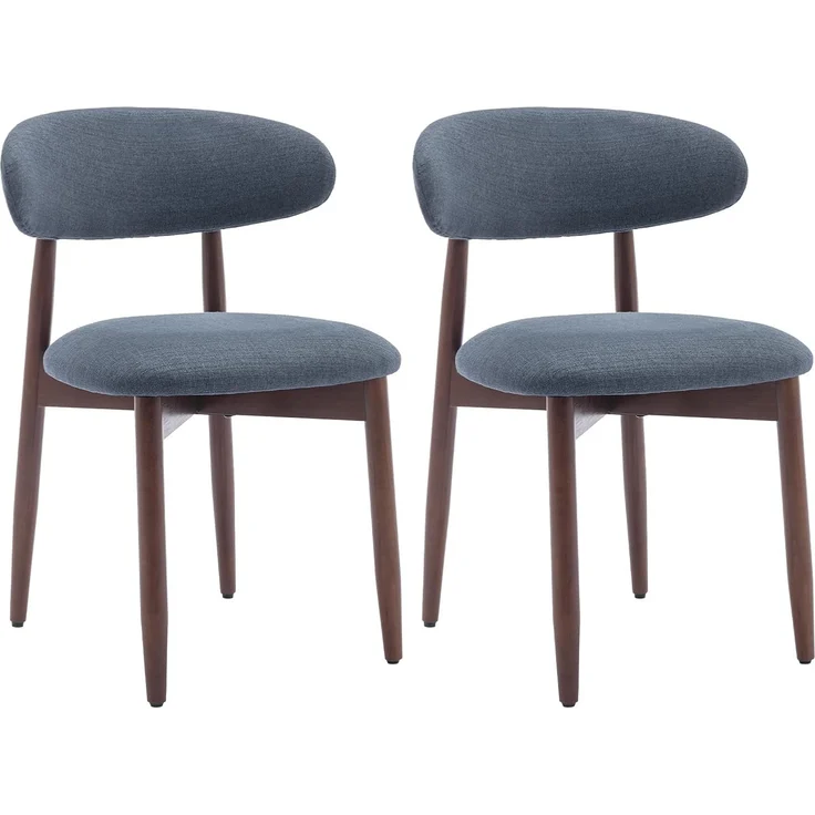 COLAMY Esszimmerstühle 2er Set, Polsternder Stühle Esszimmer mit Rückenlehne, Moderne Küchenstühle Gepolstert, Stoff Dining Chairs mit Back und Holzbeinen für Esszimmer, Küche, Restaurant, Blau