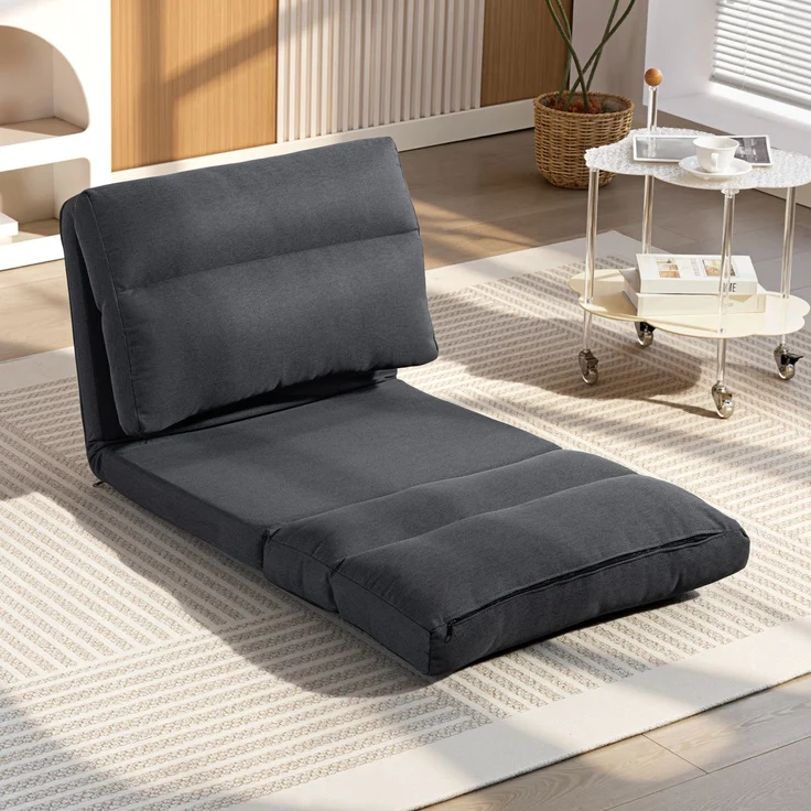 Wohnora-Sitzsack mit Bettfunktion, neigbare Lehne, klappbar, bis 120kg, 70 x 72 x 56 cm, Dunkelgrau,H 56cm x T 70cm x B 72cm – Bild 4