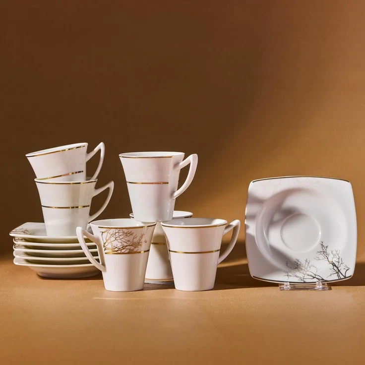 Karaca Kaffeeservice Karaca Autumn 85 ml Kaffeetasse mit Untertasse Set 6 Personen, Weiß – Bild 1