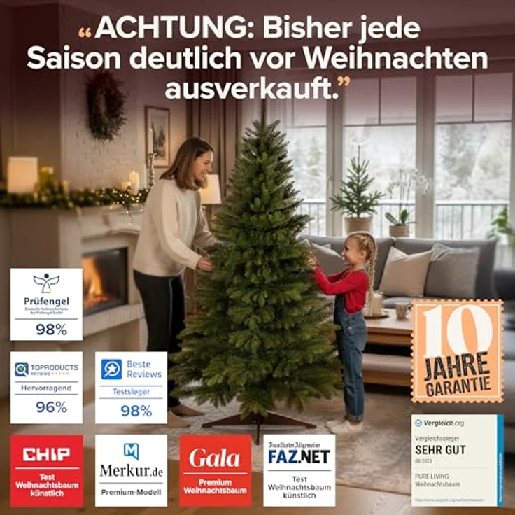 Premium Weihnachtsbaum künstlich 180cm - Naturgetreu, dichte Zweige, Künstlicher Weihnachtsbaum mit Holzständer und Aufbewahrungstasche – Tannenbaum künstlich von Pure Living – Bild 3