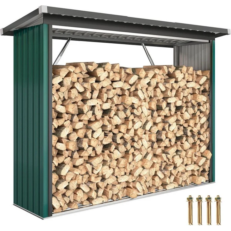 Outsunny Kaminholzregal-Erweiterung mit Pultdach, BxTxH:213x66.5x150 cm, (Brennholzunterstand, 1-St, Kaminholzunterstand), für Kaminholz Grün – Bild 2