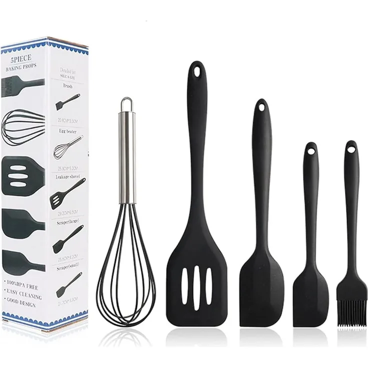 König Design Kochbesteck-Set Silikon Teigschaber Spatel Antihaft Back Schaber Kochset Schneebesen (Set, 5-tlg, 3 x Kochlöffel, 1 x Schneebesen, 1 x Pinsel), Spachtelbürsten Backwaren Ölbürste Schneebesen Schlitzwender