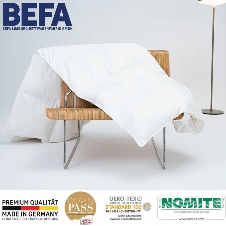 BEFA NATUR Daunenbettdecke kuschelig weiche Premium-Ganzjahresdecke, 4-Jahreszeitendecke, Füllung: 90% Daunen, 10% Federn, Made in Germany - Bettdecke Größe 135x200 155x220 200x200 erhältlich – Bild 3
