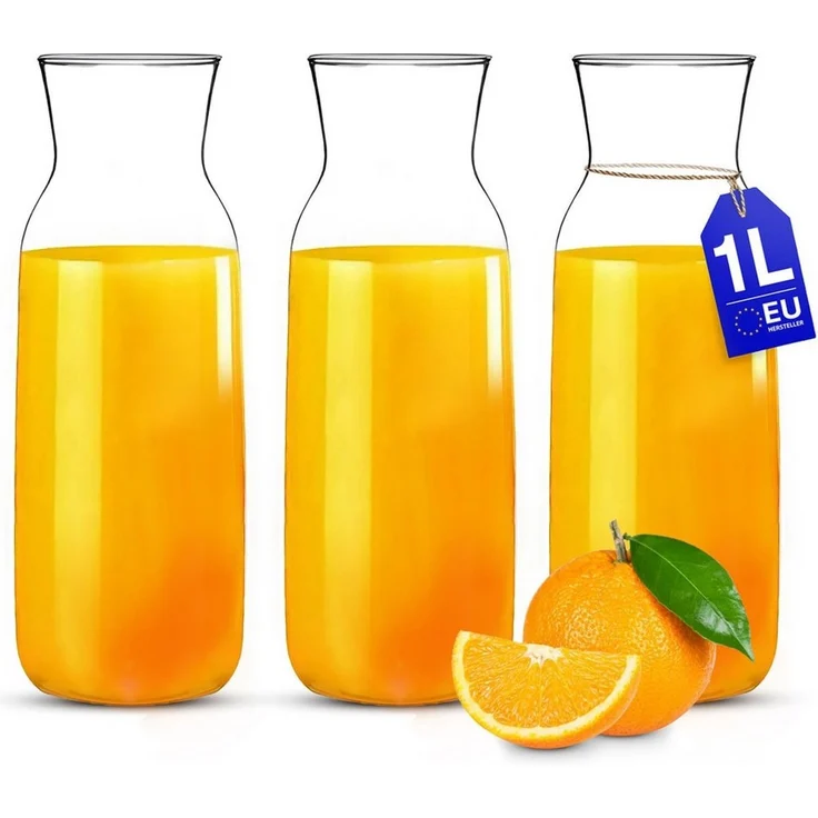 KONZEPT Wasserkaraffe Karaffe Glaskaraffe Transparente 1 Liter, (3-tlg), ideal für Wasser, Saft, Wein, Limonade, Coctails und Milch – Bild 2