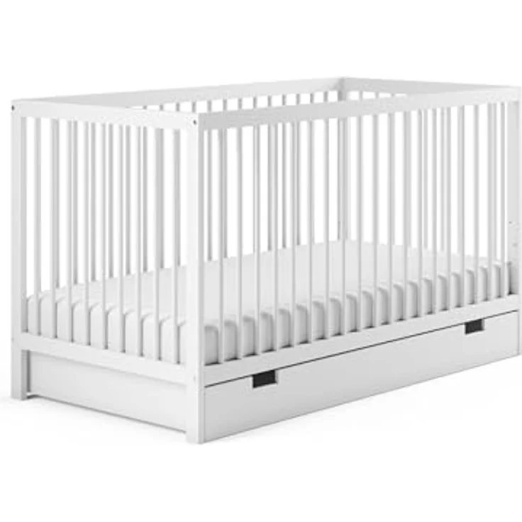 Kids Collective Kinderbett Babybett Gitterbett 60x120 und 70x140 cm höhenverstellbar, mit Schublade und Matratze weiß 70x140 cm von Geburt bis 6. Lebensjahr – Bild 7