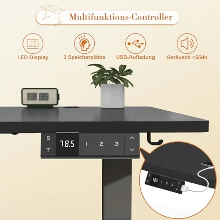 JUMMICO Elektrisch Höhenverstellbarer Schreibtisch 200x100 cm mit Ladestation, Höhenverstellbarer Computertisch mit Kabelmanagement, Ergonomischer Sitz-Steh-Schreibtisch Höhenverstellbarer Tisch – Bild 6