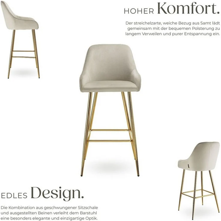 tectake Barhocker Barstuhl, in Samtoptik, gepolstert – Bild 2