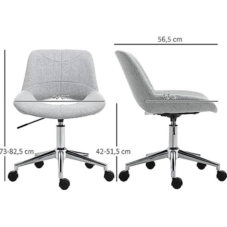 HOMCOM Bürostuhl, Hellgrau, Drehstuhl mit ergonomischer Polsterung und höhenverstellbarer Sitzhöhe 42-51,5 cm, 360° drehbar – Bild 3