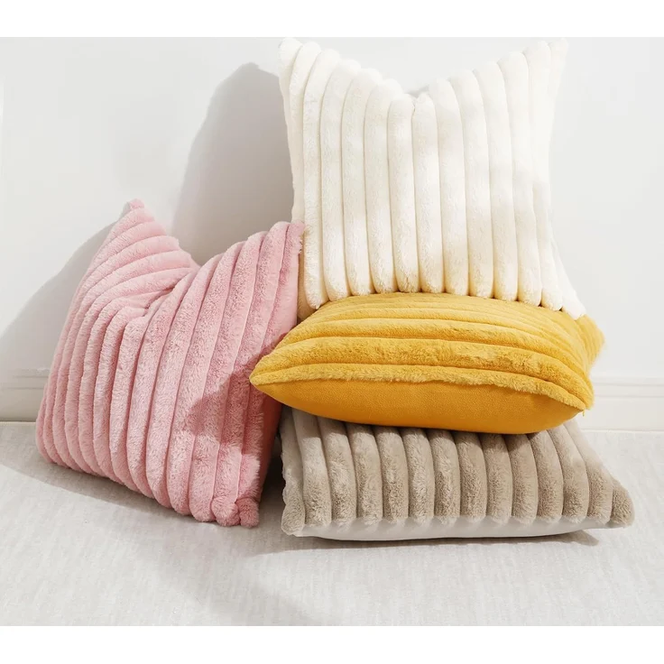 ABC Kissenbezug-Set aus Kunstfell, 45 x 45 cm, 2-teilig. Dekorative, weiche, gestreifte Unisex-Sofakissenbezüge im europäischen Stil mit Samtrück – Bild 3