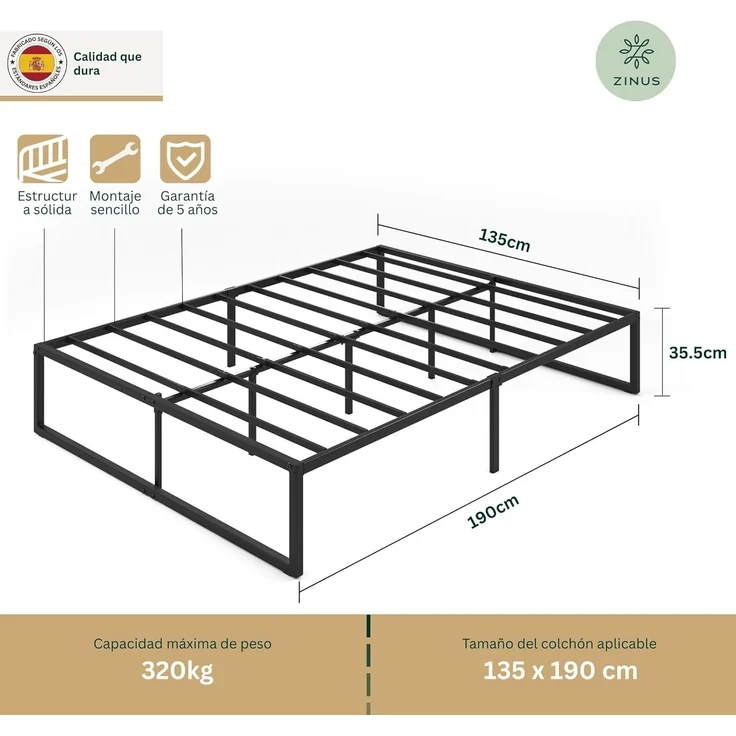 Zinus Yelena 35,6 cm Classic Metal Plattform Bed Frame with Steel Slat, Double – Bild 2