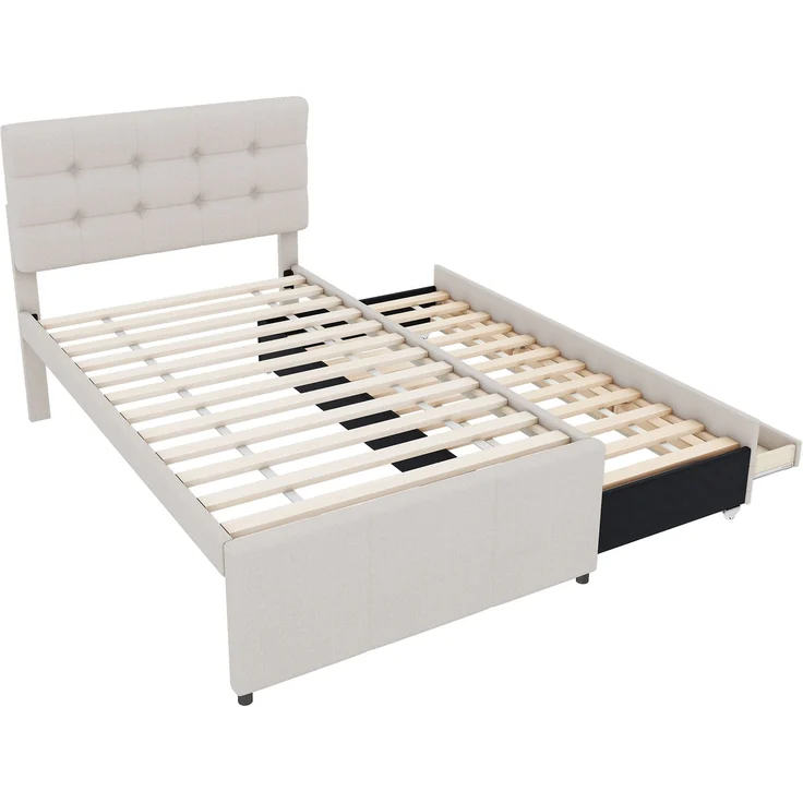 Polsterbett 90x200 cm aus Leinen mit Ausziehbett und Stauraum – verstellbares Kopfteil – Bild 3