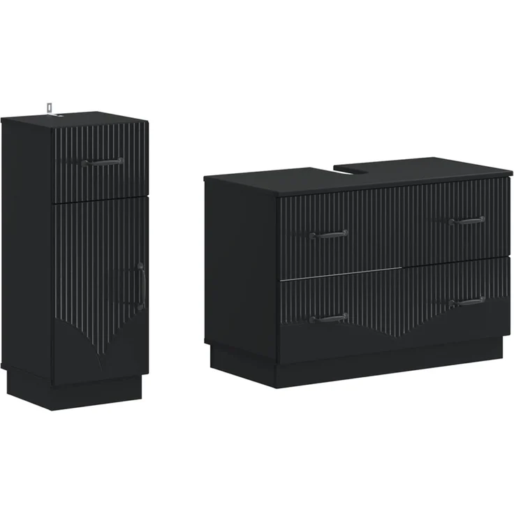 vidaXL 2-teiliges Badezimmer Schrank Set HOORN Schwarz Holzwerkstoff 3417712 – Bild 2