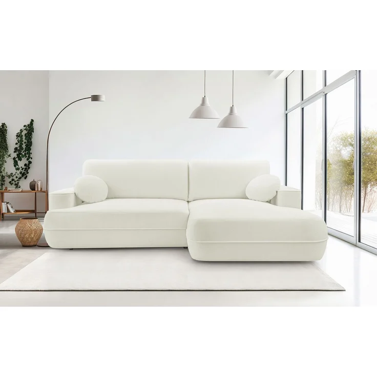 Selsey 'Fuerro' Ecksofa mit Schlaffunktion, Bettkasten, Ottomane rechts, Strukturstoff wasserabweisend, Weiß – Bild 2