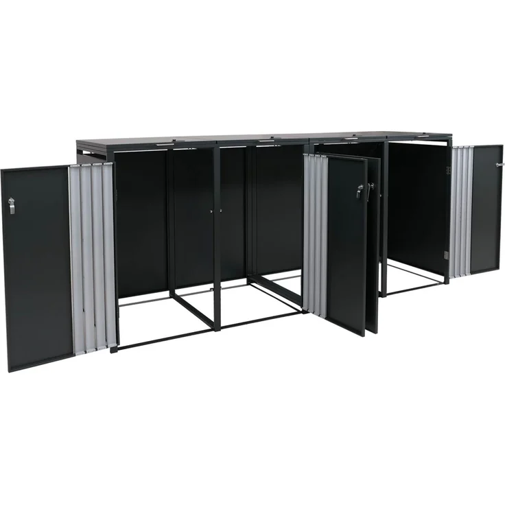 4er-Mülltonnenverkleidung HWC-O67, Mülltonnenbox mit Deckel, Metall 122x264x84cm 104kg ~ anthrazit Edelstahl – Bild 8