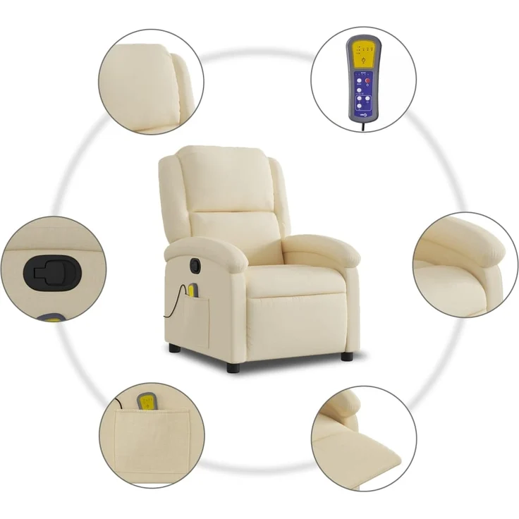 vidaXL Massage-Relaxsessel, cremefarbener Stoff 3205419 – Bild 5