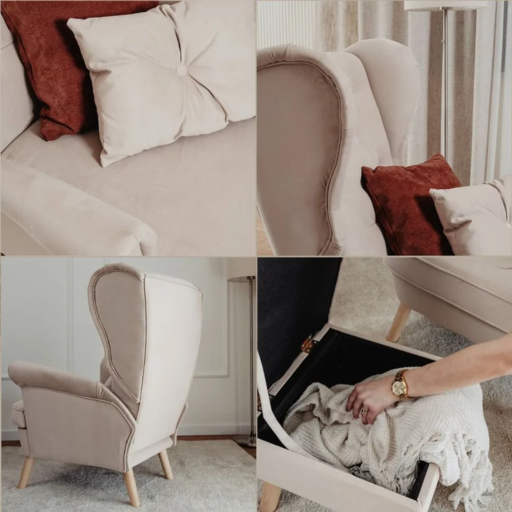 Sessel Ohrensessel ALISON inkl. Hocker in Stoff Trinity Beige – Bild 5