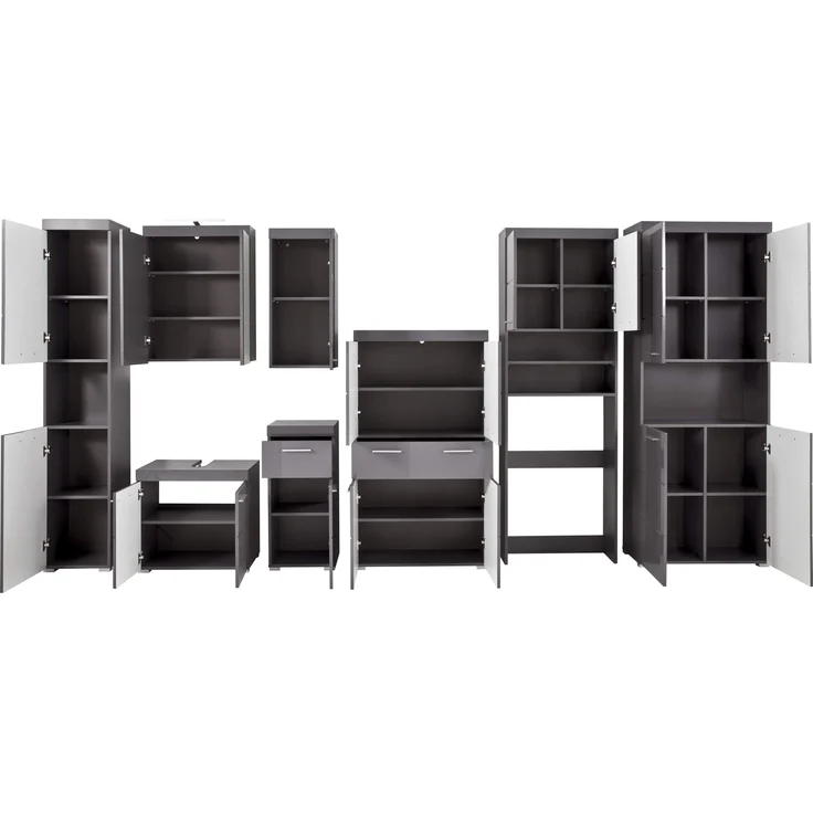 Trendteam 'Amanda' Midischrank, Holz, 132 x 31 x 73 cm, Grau Hochglanz – Bild 8
