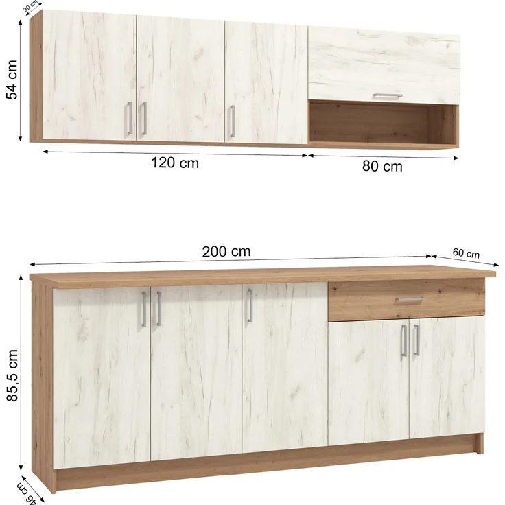 Küchenzeile ohne Geräte, Weiß Shabby Eiche, 200 cm – Bild 3