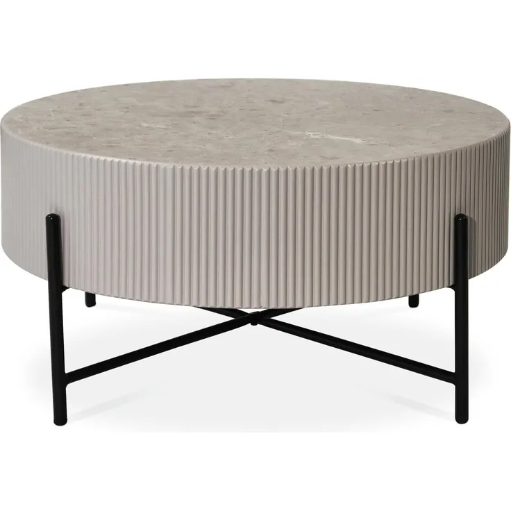 Milo Couchtisch Rund ø80 cm - Marmoroptik & Lamellenoptik Grau