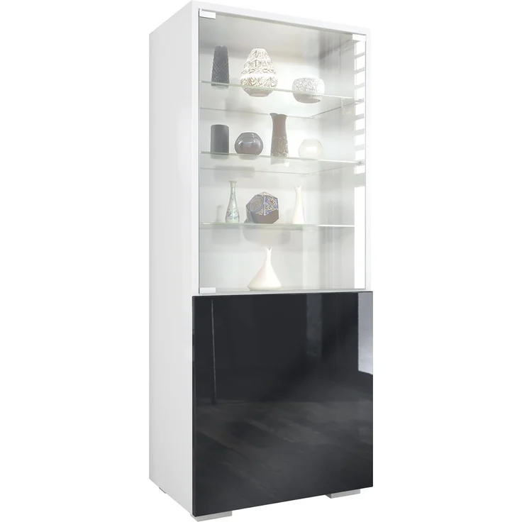 Vladon Standvitrine Granada (Vitrinenschrank, mit Glastür und Glaseinsatz) Weiß matt/Schwarz Hochglanz (50 x 122,5 x 34,5 cm) – Bild 1