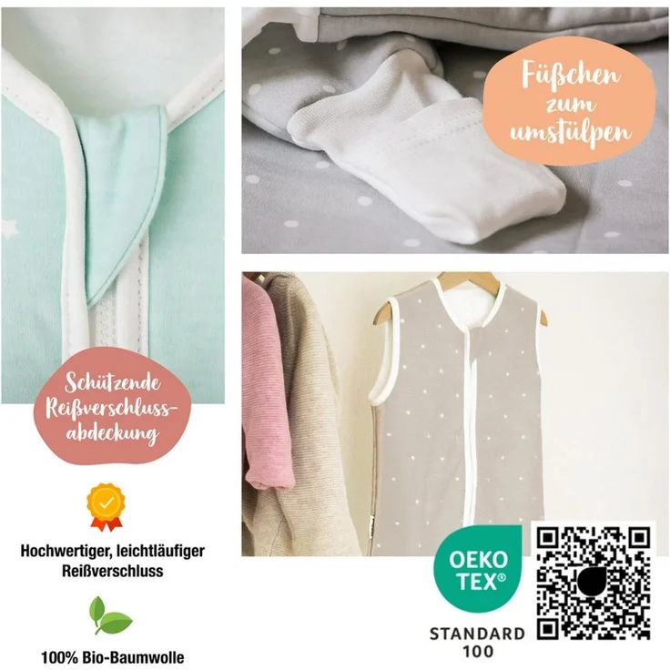 Ehrenkind® Babyschlafsack | Schlafsack mit Füßen 2.5 TOG | Bio-Baumwolle | Ganzjahres Schlafsack Baby Gr. 70 Farbe Flieder Pusteblume | Oeko-Tex | Schlafsack winter und Sommer Schlafsack Kinder – Bild 3