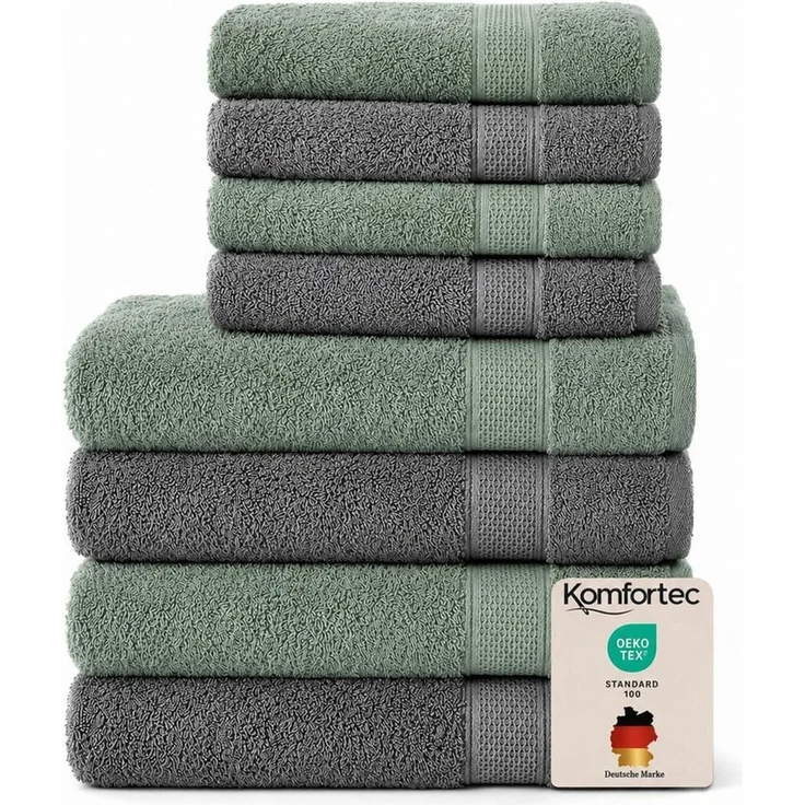 Komfortec Handtuch Set aus 100% Baumwolle, 4 Handtücher 50x100 cm und 4 Badetücher 70x140 cm, Frottee (Packung, 8-St), Duschtücher & Badehandtuch, Weich, Towel, Groß