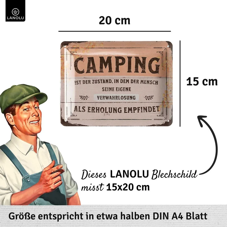 LANOLU Blechschild Camping Erholung - 15x20cm – Metall – Braun – 15209 – Bild 4