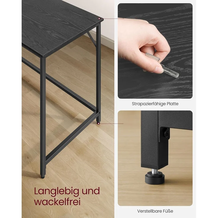 Vasagle Schreibtisch, Industrie-Design, Stahl, ebenholzschwarz-tintenschwarz, 140 x 60 x 76 cm – Bild 4