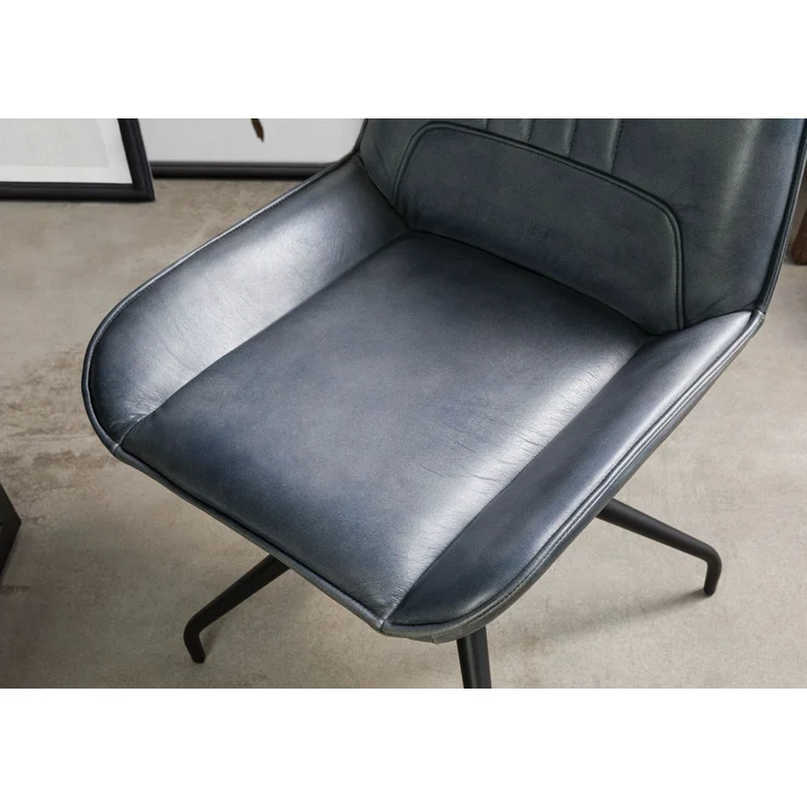 Stuhl Echtleder 49x56x83 blau IRON LABEL #510 – Bild 6
