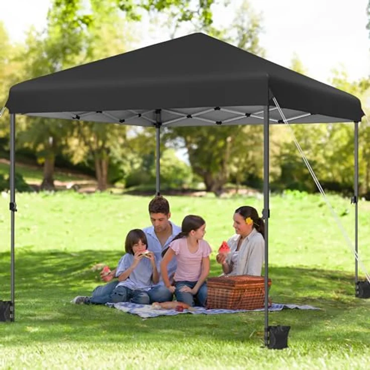 YITAHOME 2,5x2,5 wasserdichte Pavillon Faltpavillon mit Seitenteilen, Höhenverstellbar Faltbarer Pop up Pavillon Perfekt für Outdoor Partys, Camping, Märkte und Festivals, Schwarz – Bild 4