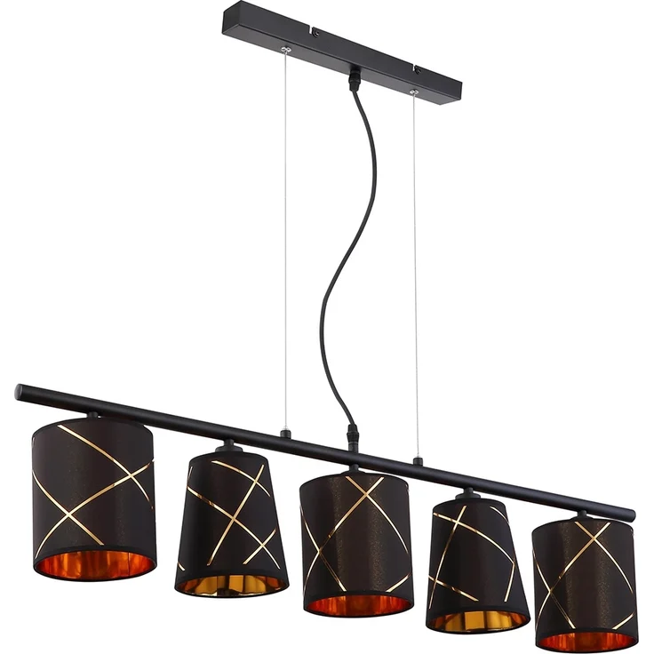 Pendellampe, Metall, Textil, schwarz, goldfarben – Bild 7