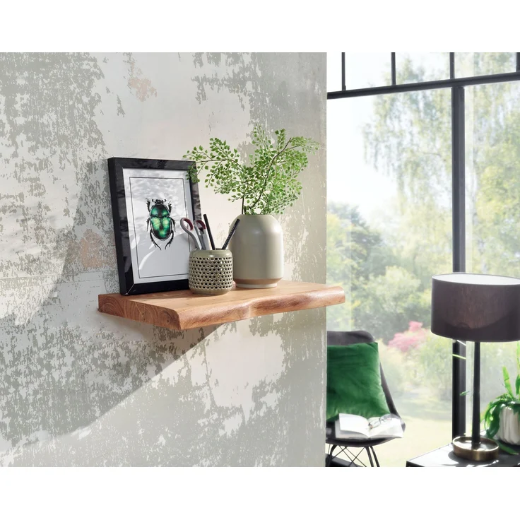 FINEBUY Wandregal FB31351, mit Baumkante Akazie Massivholz 40 cm hängend, Hängeregal schwebend, Schweberegal Wand Wohnzimmer – Bild 2