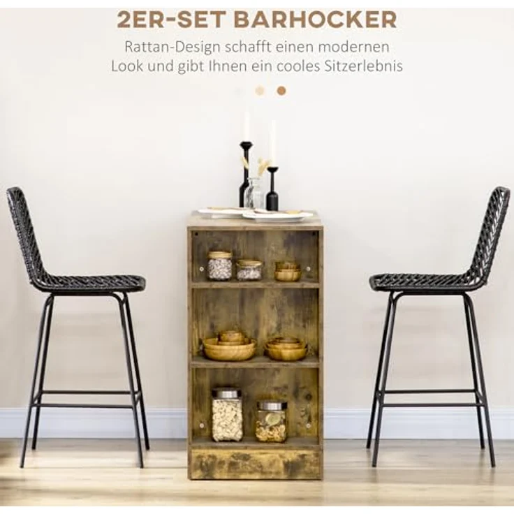 HOMCOM Barhocker 2er-Set, mit Fußstütze, Stahlbeinen (Barstühle, 2 St, Tresenhocker), für Wohnzimmer, Esszimmer, Schwarz, 42,5 x 52 x 102 cm – Bild 5