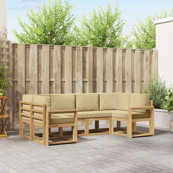 vidaXL Outdoor-Sofagarnitur 6 stk. 6-Sitzer Weiß und Beige 3388127 – Bild 1