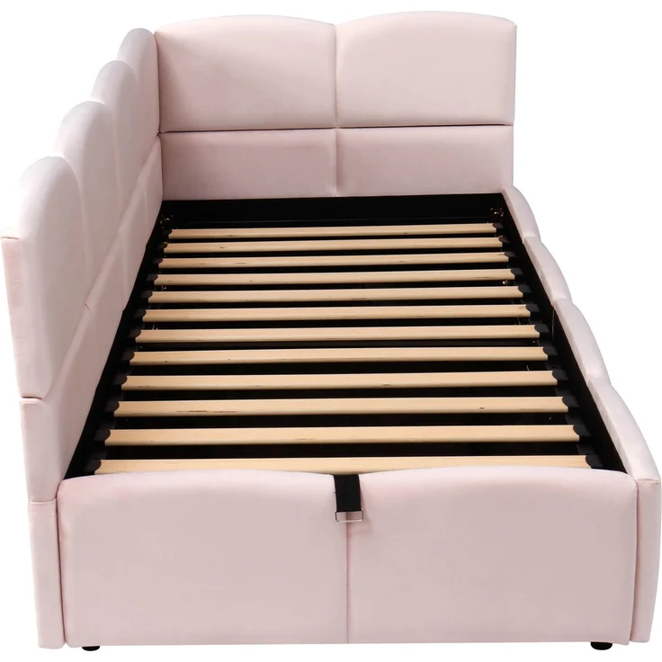 ZUBALIYA Schlafsofa 90 x 200 cm mit hydraulischem Bettkasten, USB-Anschluss, USB-C-Anschluss, Samt, Rosa – Bild 15