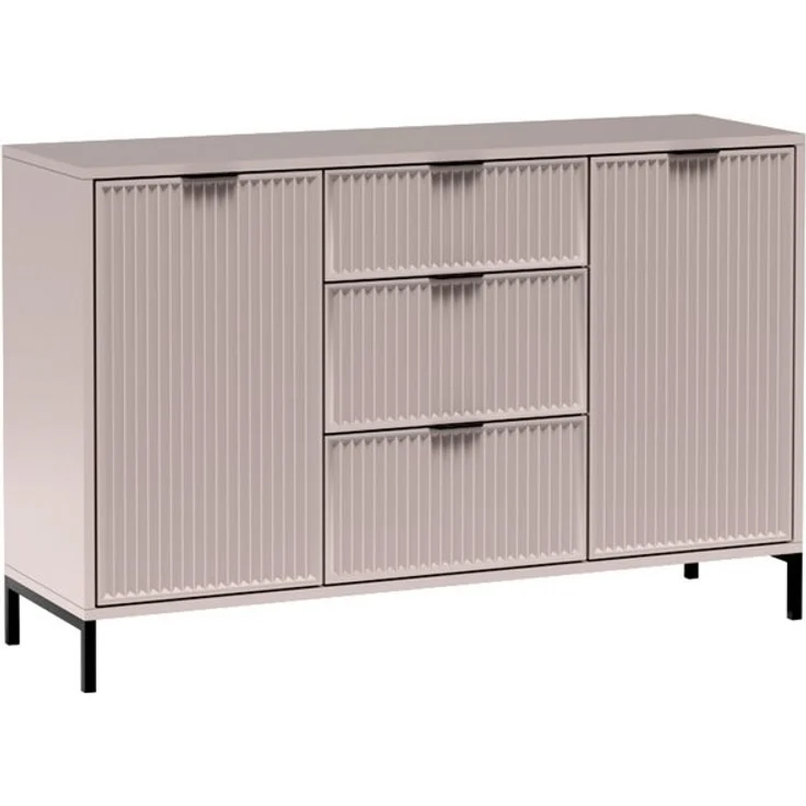 Lomadox Kommode LAURO-161, Sideboard Anrichte 135 cm Kaschmir beige Rillen Wohnzimmer Esszimmer – Bild 4