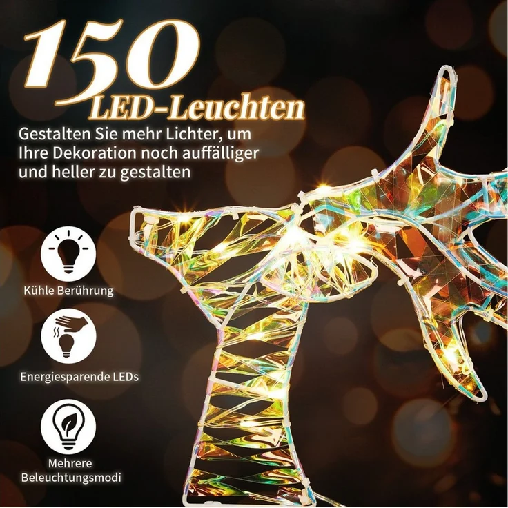LALAHO Weihnachtsfigur Led Rentier 3Tlg Weihnachtsbeleuchtung, mit 150 LEDs, Rentier Weihnachten Deko für Außen und Innen – Bild 3