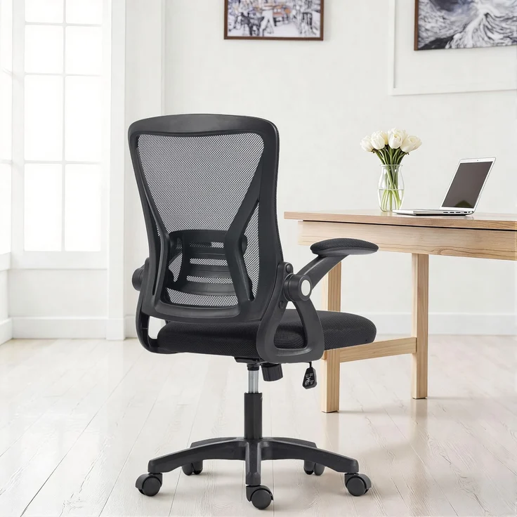 Wohnora-Bürostuhl Ergonomischer Höhenverstellbarer Schreibtischstuhl mit Hochklappbaren Armlehnen, Lendenwirbelstütze, Schwarz,H 1030cm x T 595cm x B 255cm – Bild 4