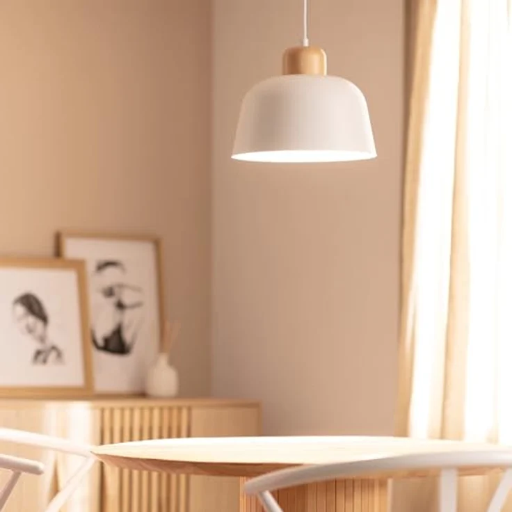 LEDKIA LIGHTING Wawak, Hängeleuchte aus Metall & Holz mit E27 Fassung, Weiß, ideal für Wohnzimmer, Küche und Schlafzimmer, umweltfreundliches Design – Bild 3