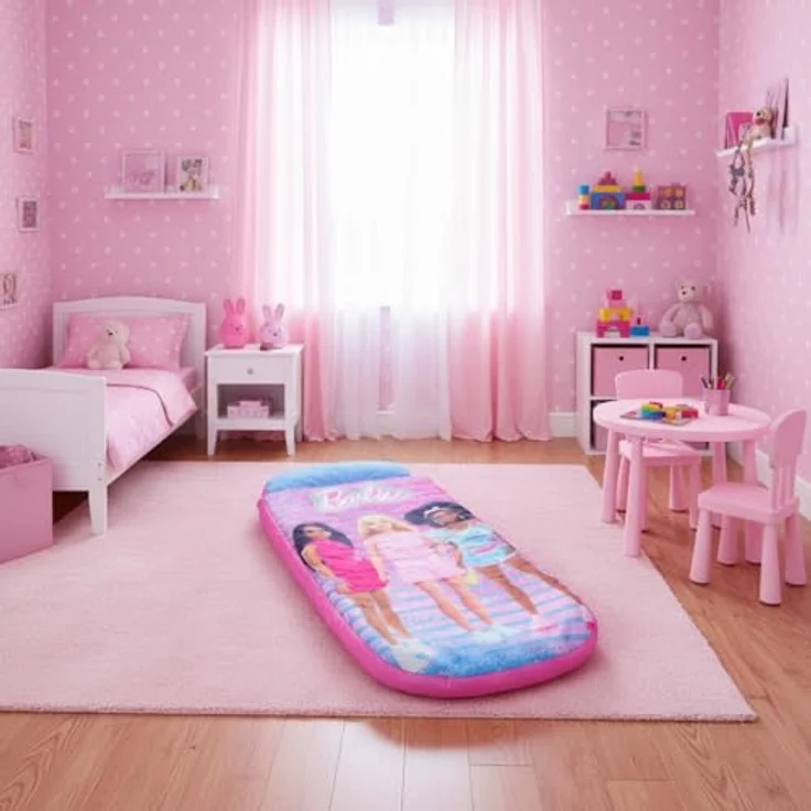 Character World Barbie ReadyBed Kinder Aufblasbares Luftbett und Schlafsack mit Pumpe | Mädchen Reisematratze für Übernachtungen und Camping oder Zuhause – Bild 3