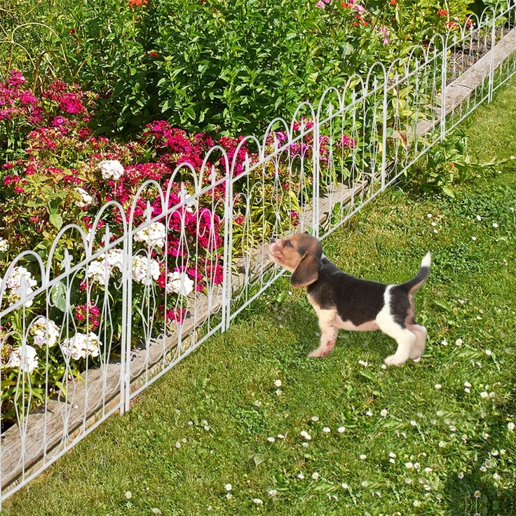 UNHO Gartenzäune Beetzaun Metall Rankgitter Dekozaun Betteinfassung Beetbegrenzung 5 Stück Teichzaun Gartenzaun Steckzaun Metall Zaun Zaunelement Gehege Zaungitter Weiß 61x70 cm – Bild 8