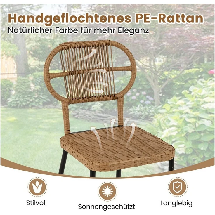 COSTWAY Balkonset, (3-tlg), Gartenmöbel Set, Essgruppe, Rattan stapelbar – Bild 2