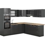 Eckküche R-Line Anthrazit Hochglanz/Anthrazit 247 x 46 cm ohne Arbeitsplatte Vicco