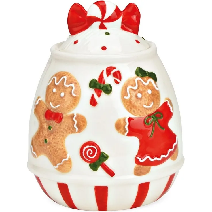 matches21 HOME & HOBBY Vorratsdose Weihnachtliche Aufbewahrungsdose mit Lebkuchenfiguren, 14 x 11 cm, Keramik, (1-tlg), Festliche Keramikdose als Weihnachtsdeko Plätzchendose Keksdose