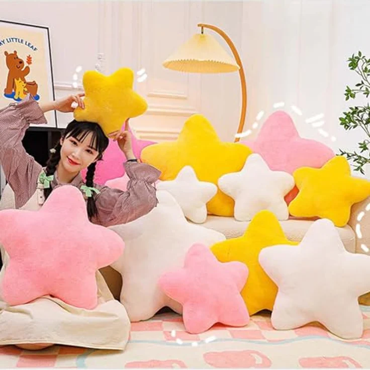 Kuschelkissen Kinder Sternkissen, Plüsch Kissen Dekokissen für kuschelecke kinderzimmer, Weiche Flauschige Sternform Zierkissen Sofakisse für Heimdekoration (Weiß,30CM) – Bild 4