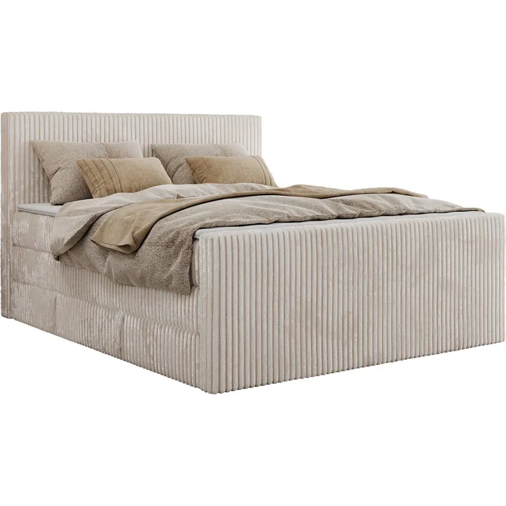 MKS MÖBEL Boxspringbett TILIANO KING DUO, Doppelbett mit T30-Schaum, Multipocket-Matratzen, zwei Bettkästen, Cord Bezug und Visco-Topper