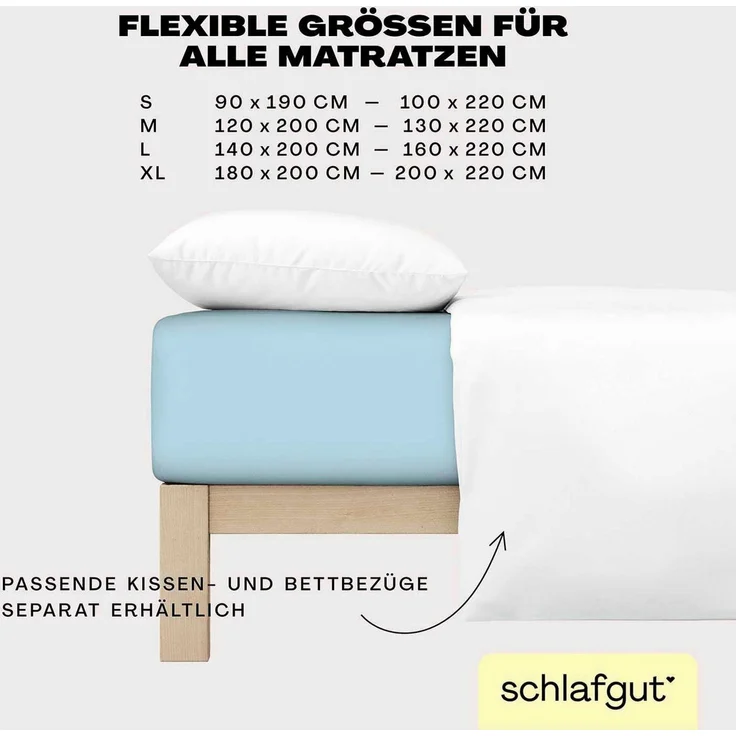 Schlafgut 'Easy' Spannbettlaken, MADE IN GREEN by OEKO-TEX®, Gummizug: rundum, Jersey Elasthan, Blue Light, S 90x190cm - 100x220cm – Bild 3